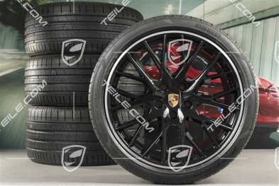 21" Koła letnie Panamera SportDesign, felgi 9,5J x 21 ET71 + 11,5J x 21 ET69 + opony letnie Pirelli 275/35 ZR21 + 315/30 ZR21, z czujnikami ciśnienia, ramiona czarny połysk