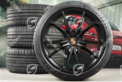 20" Carrera S koła letnie kompl., felgi 8J x 20 ET57 + 10J x 20 ET45 + NOWE opony letnie GoodYear 235/35 ZR20 +265/35 ZR20, czarne mat satyna, z czujnikami ciśnienia