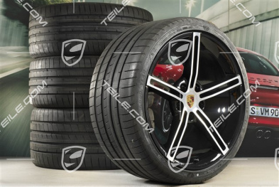 21" koła letnie Mission E Design, komplet, felgi 9,5J x 21 ET60 + 11,5J x 21 ET66 + opony letnie Goodyear 265/35 R21 + 305/30 R21, czarny wysoki połysk
