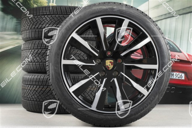 20-inch Taycan Tequipment Design winter wheel set, rims 9J x 20 ET54 + 11J x 20 ET60 + NEW Goodyear winter tyres 245/45 R20 + 285/40 R20, black high gloss