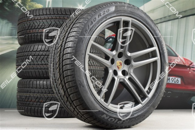 20" "Macan Turbo" koła zimowe, komplet, felgi 9J x 20 ET26 + 10J x 20 ET19 + NOWE opony zimowe Pirelli 265/45 R20 + 295/40 R20, Platinum satynowy mat, z czujnikami ciśnienia RDK