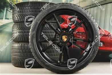 19-/20-inch Carrera winter wheel set, wheel rims 8,5J x 19 ET52 + 11J x 20 ET66 + NEW Pirelli winter tyres 235/40 R19 + 295/35 R20, with TPMS, black high gloss