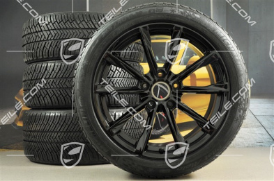 19" Boxster S Winterräder Satz, Felgen 8J x 19 ET57 + 10J x 19 ET45 + NEUE Michelin Pilot Alpin 4 Winterreifen 235/40 R19 + 265/40 R19, in Schwarz Hochglanz