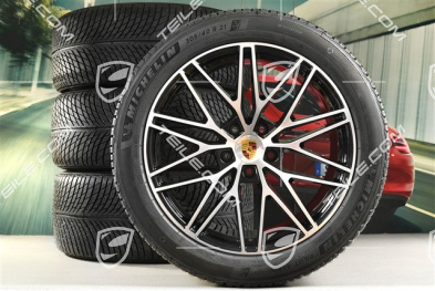 21-inch Cayenne "RS Spyder Design" winter wheel set, rims 9,5J x 21 ET46 + 11,0J x 21 ET49 + Michelin Pilot Alpin 5 SUV winter tyres 285/45 R21 + 305/40 R21, with TPMS, black high gloss with CNC frot
