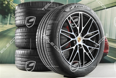 21-inch Cayenne RS Spyder Design summer wheel set, rims 9,5J x 21 ET46 + 11,0J x 21 ET58 + NEW Pirelli P Zero summer tyres 285/45 R21 + 315/40 R21, with TPMS, black high gloss