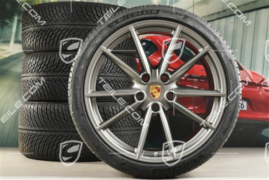 20"+21" koła zimowe Carrera S, komplet, felgi 8,5J x 20 ET53 + 11J x 21 ET66 + NOWE opony zimowe Michelin 245/35 R20 + 295/30 R21, Platinum satynowy mat