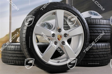 19-inch Cayman S summer wheel set, 8J x 19 ET57 + 9,5J x 19 ET45 + NEW summer tyres 235/40 ZR19 + 265/40 ZR19 + TPM
