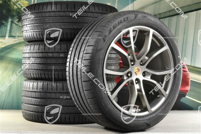 21" Cayenne Exclusive Design Sommerräder Satz, Felgen 9,5J x 21 ET46 + 11,0J x 21 ET58 + Pirelli P Zero Sommerreifen 285/45 R21 + 315/40 R21, mit RDK-Sensoren, Platinum-Seidenmatt