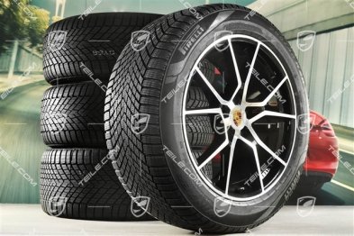 20" Cayenne S Winterräder Satz, Felgen 9J x 20 ET50 + 10,5J x 20 ET55 + NEUE Pirelli Winterreifen 255/55 R20 + 295/45 R20, mit RDK-Sensoren, in Schwarz Hochglanz