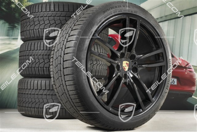 21" koła zimowe Cayenne Turbo, komplet, felgi 9,5J x 21 ET46 + 11,0J x 21 ET58 + NOWE opony zimowe Continental 275/40 R21 + 305/35 R21, z czujnikami ciśnienia, czarny połysk