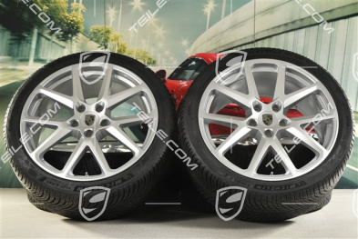 21" Panamera SportDesign Winterräder Satz, Felgen 9,5J x 21 ET71 + 10,5J x 21 ET71 + Michelin Pilot Alpin 5 Winterreifen 275/35 R21 + 315/30 R21, Silber Metallic
