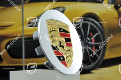 Radzierdeckel, rund, kokav, Porschwappen farbig, Brilliantchromlack