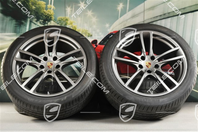 21" koła letnie Cayenne Turbo Design, komplet, felgi 9,5J x 21 ET46 + 11,0J x 21 ET58 + opony letnie Pirelli P Zero 285/40 R21 + 315/35 R21, z czujnikami ciśnienia, Platinum półmat satyna