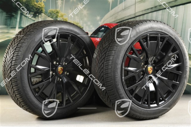 20" koła zimowe Turbo S Aero Design, komplet, felgi 9J x 20 ET54 + 11J x 20 ET60 + opony zimowe Goodyear 245/45 R20 + 285/40 R20, czarny satynowy mat