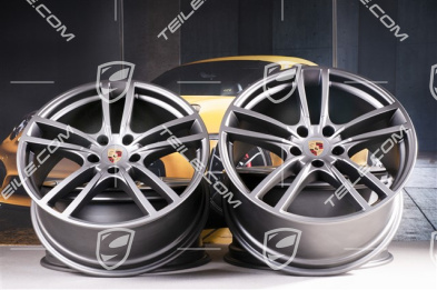 21" Felgensatz Cayenne Turbo, 11J x 21 ET58 + 9,5J x 21 ET46, Platinum-Seidenmatt
