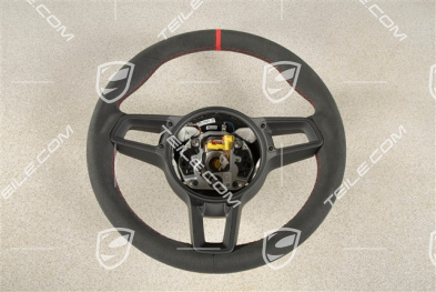 Kierownica sportowa GT, Alcantara, czarna/guards red, Czerwony pasek na godz. 12