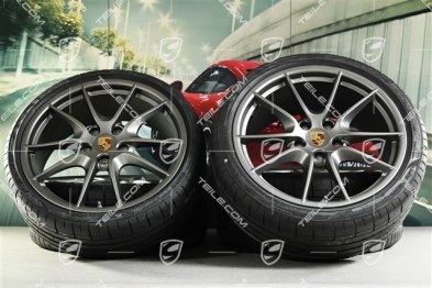 20-inch Carrera S (III) summer wheel set, Platinum (silk gloss), 8J x 20 ET57 + 9,5J x 20 ET45 + summer tyres 235/35 ZR20 + 265/35 ZR20, with TPMS