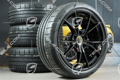 20" Carrera S summer wheels set, rims 8J x 20 ET57 + 10J x 20 ET45 + NEW Pirelli summer tires 235/35 ZR20 + 265/35 ZR20, black (high gloss), with TPMS