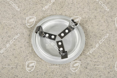 Radzierdeckel, für Innendurchmesser 66 mm, für Fuchs Felgen, eloxiert, silber mit farbigem, geprägten Porsche Wappen (orange)