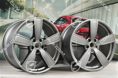 22" Komplet felg Cayenne Sport Classic, 10J x 22 ET48 + 11,5J x 22 ET61, Platinum półmat satyna
