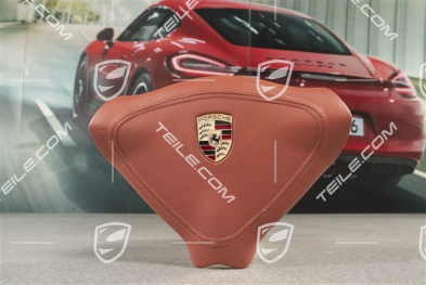 Airbag für 3-Speichen Lenkrad, Leder "Boxster" rot, mit farbigem Wappen
