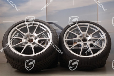 19" Komplet kół letnich Boxster Spyder, 10J x 19 ET42 + 8,5J x 19 ET55 + NOWE opony Goodyear, srebrny metalik
