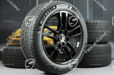 20" koła zimowe Cayenne COUPE Sport, komplet, felgi 9J x 20 ET50 + 10,5J x 20 ET55 + NOWE opony zimowe Michelin 275/45 R20 + 305/40 R20, z czujnikami ciśnienia, czarny wysoki połysk