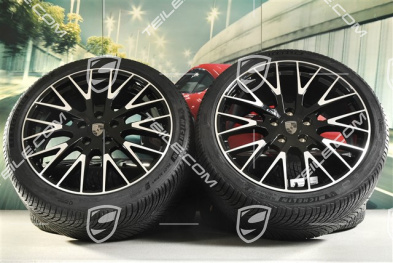21" Panamera Exclusive Design Winterräder Satz, Felgen 9,5J x 21 ET71 + 10,5J x 21 ET71 + Michelin Pilot Alpin 5 Winterreifen 275/35 R21 + 315/30 R21, Schwarz Hochglanz