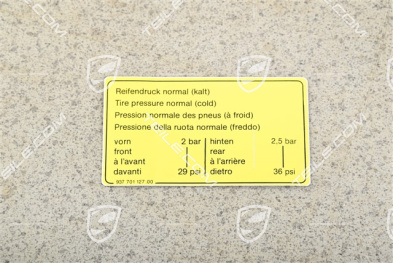 Carrera, Identification / notice plate for tire pressure