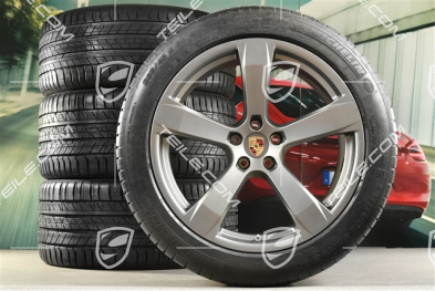20-inch "Macan Sport" summer wheels set, rims 9J x 20 ET26 + 10J x 20 ET19, Michelin summer tyres 265/45 R 20 + 295/40 R 20, platinum satin matt, with TPMS