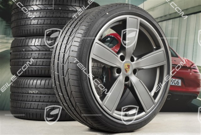 22" Koła letnie Sport Classic, komplet, felgi 10J x 22 ET48 + 11,5J x 22 ET61 + NOWE opony letnie Pirelli 285/35 ZR22 + 315/30 ZR22, Platinum satynowy półmat, z czujnikami ciśnienia