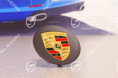 Hub cap set, crest coloured, concav, silk-gloss black