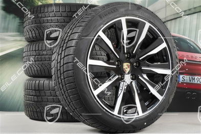 20" koła zimowe Taycan Tequipment Design, komplet, felgi 9J x 20 ET54 + 11J x 20 ET60, opony zimowe Pirelli 245/45 R20 + 285/40 R20, czarny wysoki połysk