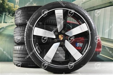 22" "Macan Sport" koła letnie, komplet, felgi 9J x 22 ET29 + 11J x 22 ET47 + NOWE opony letnie Goodyear 255/40 R22 + 295/35 R22, czarny wysoki połysk