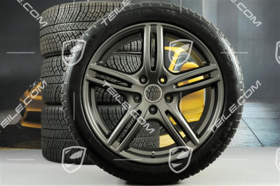 20" Koła zimowe "Panamera Turbo", felgi 9,5 J x 20 ET71 + 10,5 J x 20 ET71 + NOWE opony zimowe Michelin Pilot Alpin 4 275/40 R20 + 315/35 R20, Platinum półmat satyna