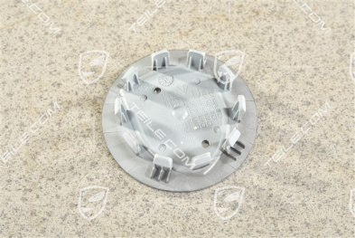 Hub cap, concave, crest in Rhodium / Turbonite, platinum silver