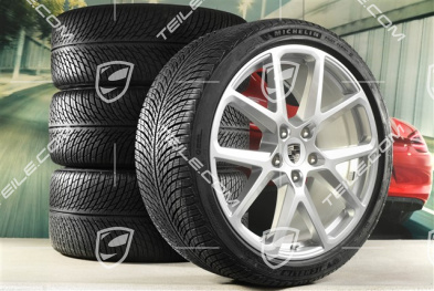 21" Panamera SportDesign Winterräder Satz, Felgen 9,5J x 21 ET71 + 10,5J x 21 ET71 + Michelin Pilot Alpin 5 Winterreifen 275/35 R21 + 315/30 R21, Silber Metallic
