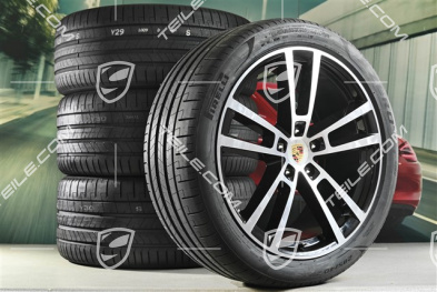 22" Koła letnie, komplet, Cayenne Coupé Sport Design, felgi 10J x 22 ET48 +11,5J x 22 ET52 + NOWE opony letnie Pirelli 285/40 R22 + 315/35 R22, czarny wysoki połysk