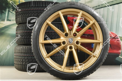 20/21-inch Carrera S winter wheel set, wheel rims 8,5J x 20 ET53 + 11J x 21 ET66 + NEW Continental winter tyres 245/35 R20 + 295/30 R21,  in Aurum gold satin-mat
