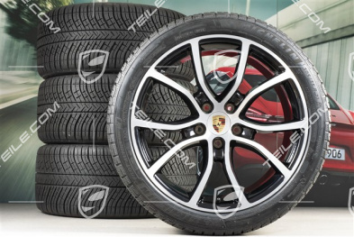 21" Cayenne COUPE Exclusive Design Winterräder Satz, Felgen 9,5J x 21 ET46 + 11,0J x 21 ET49 + Michelin Pilot Alpin 5 Winterreifen 275/40 R21 + 305/35 R21, mit RDK-Sensoren, schwarz hochglanz + Glanzdrehbereichen