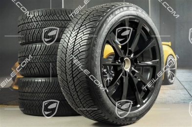 19" Boxster S Winterräder Satz, Felgen 8J x 19 ET57 + 10J x 19 ET45 + NEUE Michelin Pilot Alpin 4 Winterreifen 235/40 R19 + 265/40 R19, in Schwarz Hochglanz