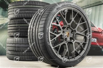 20"+21" koła letnie, komplet RS Spyder Design, felgi 8,5J x 20 ET53 + 11,5J x 21 ET67 + NOWE opony letnie Goodyear 245/35 R20 + 305/30 R21, z czujnikami ciśnienia, Platinum satynowy półmat