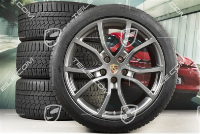 21-inch Cayenne Exclusive Design winter wheel set, rims 9,5J x 21 ET46 + 11,0J x 21 ET58 + NEW Continental winter tyres 275/40 R21 + 305/35 R21, with TPMS, Platinum satin-mat