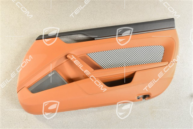 Türverkleidung, Leder Schwarz / Cognac mit Pepita Stoff, Burmester, R