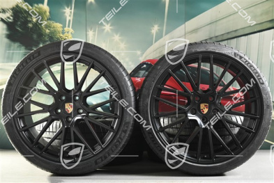 22" koła letnie Cayenne Coupé RS Spyder, komplet, felgi 10J x 22 ET48 + 11,5J x 22 ET52 + opony letnie Michelin 285/35 R22 + 315/30 R22, z czujnikami ciśnienia, czarny satynowy półmat