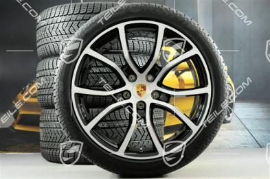 21" Cayenne Exclusive Design Winterräder Satz, Felgen 9,5J x 21 ET46 + 11,0J x 21 ET58 + Pirelli Winterreifen 275/40 R21 + 305/35 R21, mit RDK-Sensoren, Tiefschwarz Metallic