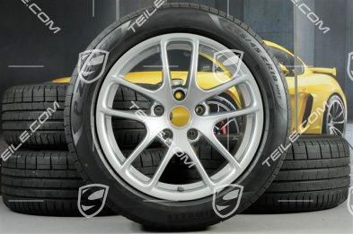 18" Cayman III koła letnie, komplet, felgi 8J x 18 ET57 + 9,5J x 18 ET49 + NOWE opony letnie Pirelli P Zero 235/45 R18 + 265/45 R18