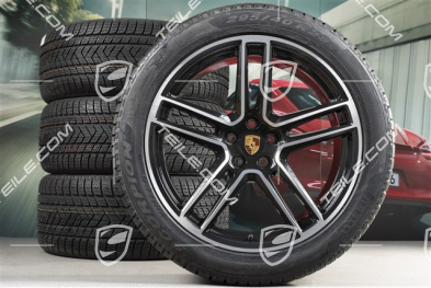 20" "Macan Turbo" koła zimowe, komplet, felgi 9J x 20 ET26 + 10J x 20 ET19 + opony zimowe Pirelli 265/45 R20 + 295/40 R20, czarny wysoki połysk, z czujnikami ciśnienia RDK