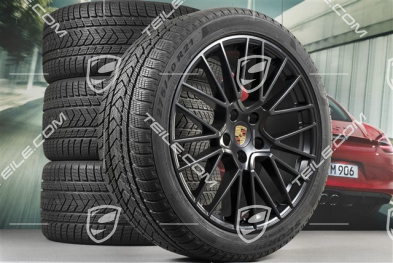 21-inch Cayenne RS Spyder winter wheel set, rims 9,5J x 21 ET46 + 11,0J x 21 ET58 + NEW Pirelli winter tyres 275/40 R21 + 305/35 R21, with TPMS, black satin matt