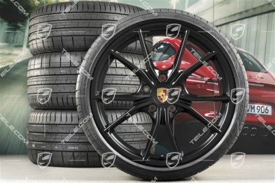 20" Carrera S koła letnie kompl., felgi 8J x 20 ET57 + 10J x 20 ET45 + NOWE opony letnie Pirelli 235/35 ZR20 +265/35 ZR20, czarny satynowy półmat, z czujnikami ciśnienia
